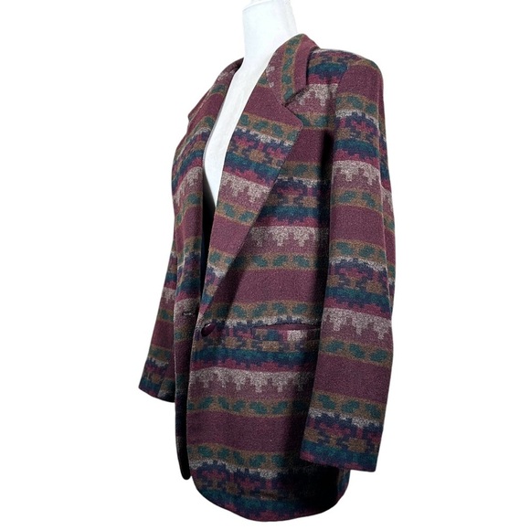 VINTAGE Italian Wool Southwest Print Single Breasted Structured Blazer - Picture 4 of 13